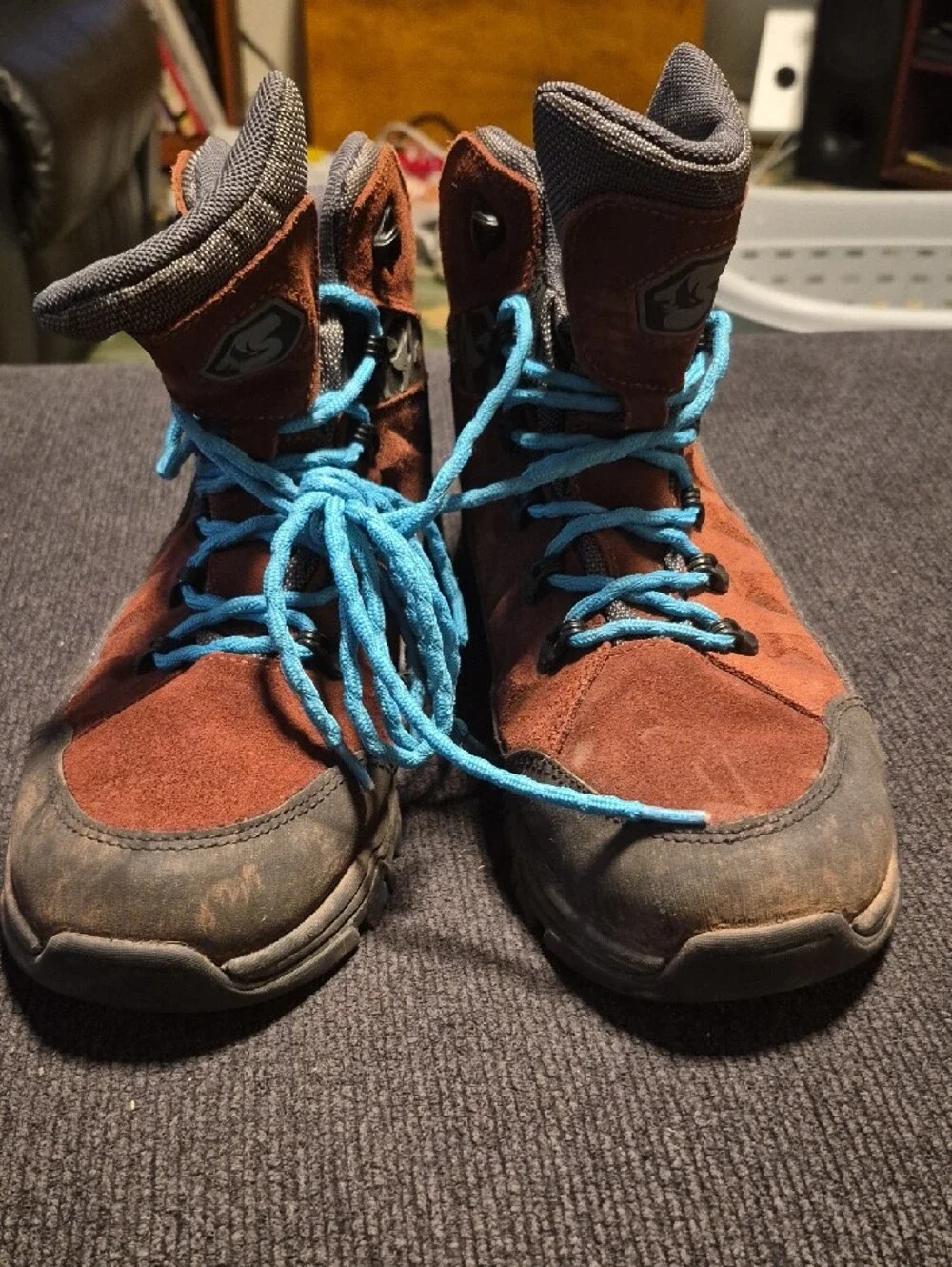 Men's Brown Suede Hiking Boots with Blue Laces